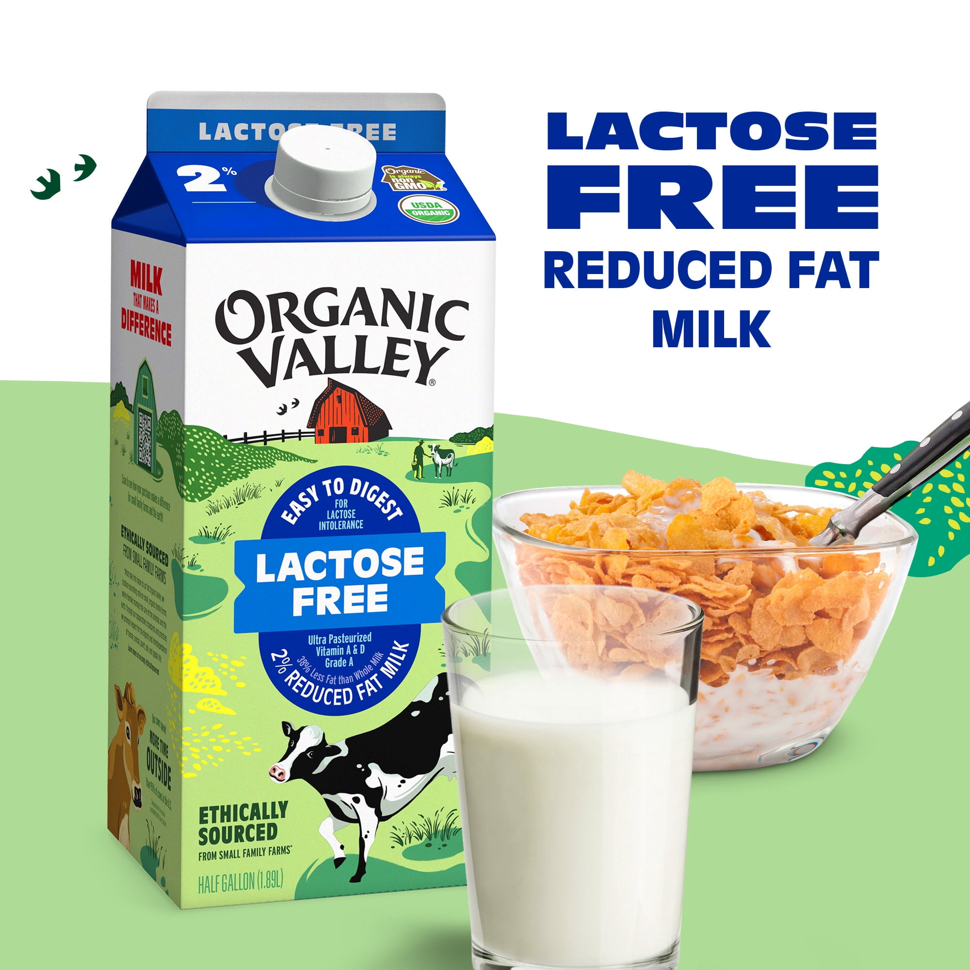 Organic Valley Organic Lactose Free Reduced Fat 2% Milk, Half Gallon, 64 fl oz