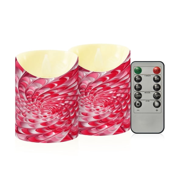 2 PCS Tilted Flameless Candles Flickering LED Lights Battery Operated Candles with Remote Timers for Holiday Decor Pink Love Swirl