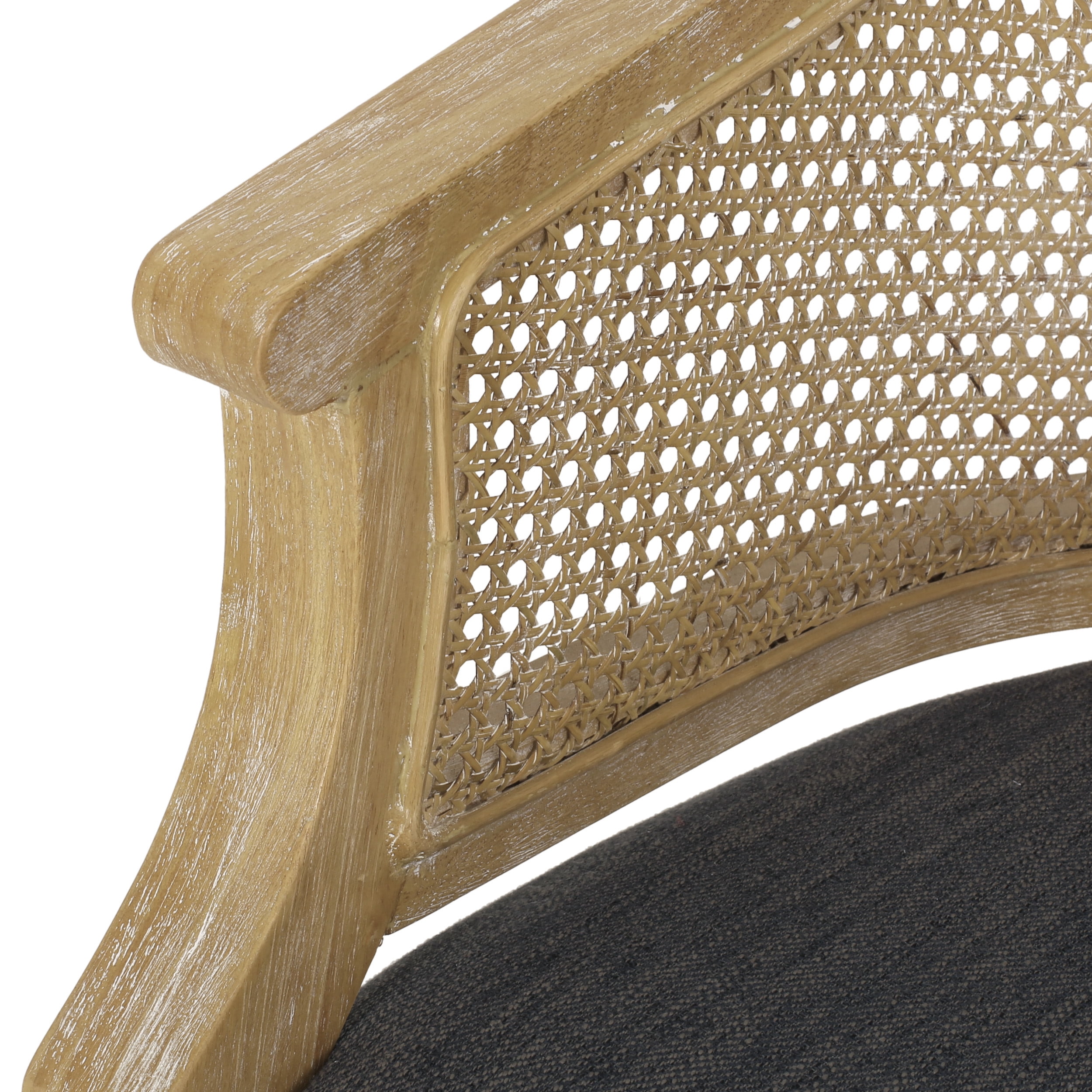 Noble House Silkie Wood and Cane Club Chair, Charcoal