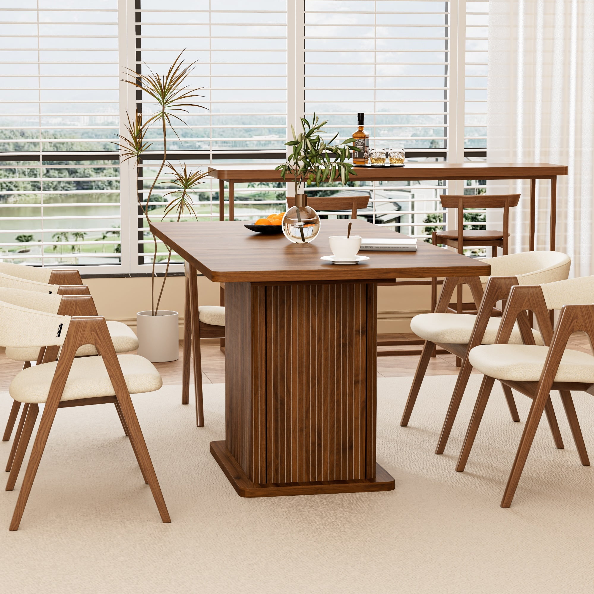 Extendable Dining Table for 4-8, Rectangle Dining Room Table with Storage, Modern Kitchen Table for Dinner, Living Room, Walnut