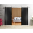 thumbnail image 3 of Sturdy Double Barn Door 60 x 80 inches with | Planum 0310 Matte Black with Frosted Glass | Stainless Steel 13FT Rail Hangers Heavy Set | Solid Panel Interior Doors, 3 of 6