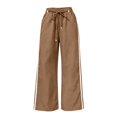 thumbnail image 3 of RUTAYY Women's Wide Leg Pants Drawstring Elastic Waist Vertical Side Stripe Side Pockets Casual Sports Comfortable Long Trousers, Khaki, 3 of 5