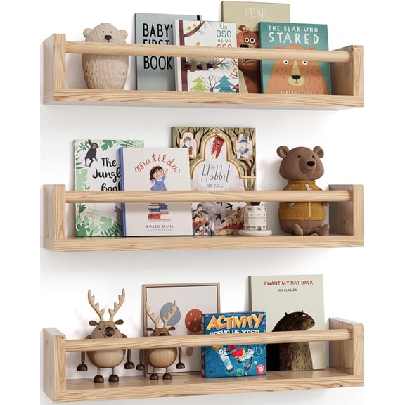 Nursery Book Shelves, Set of 3, Hanging Bookshelf, Wall Book Shelves for Bedroom , Floating Shelf for Wall, Nursery Decor