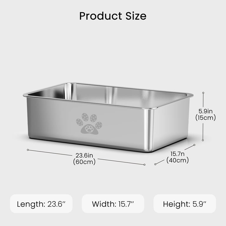 Ptlom Cat Litter Box, XL Stainless Steel Pan, High Sides and Back