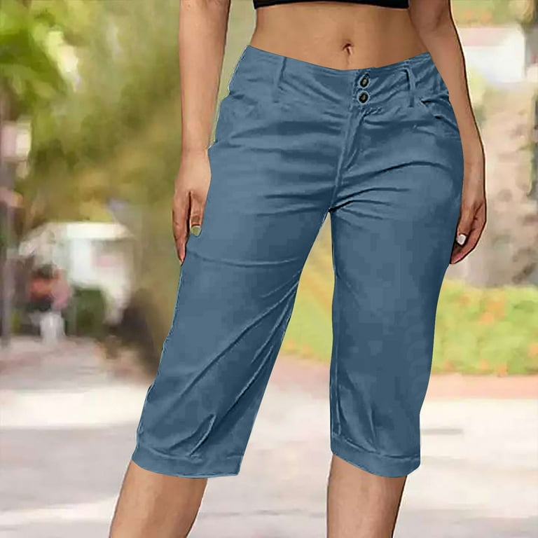 Womens Capri Pants Outdoor Cargo Work Shorts with Pockets Loose Casual Exercise Sports Shorts Dressy Trousers Ladies Regular Fit 3 4 Length Shorts