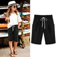 thumbnail image 3 of shoper Bermuda Shorts for Girls Elastic Waist Drawstring Knee Length Shorts Summer Lightweight Capri Pants foir Kids Linen Long Shorts with Pockets, 3 of 6