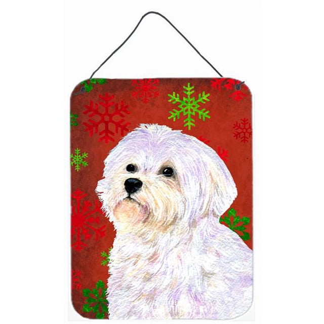 Carolines Treasures SS4688DS1216 Maltese Flocons de Neige Rouges et Verts Impressions Murales Ou de Porte en Métal Aluminium pour Noël