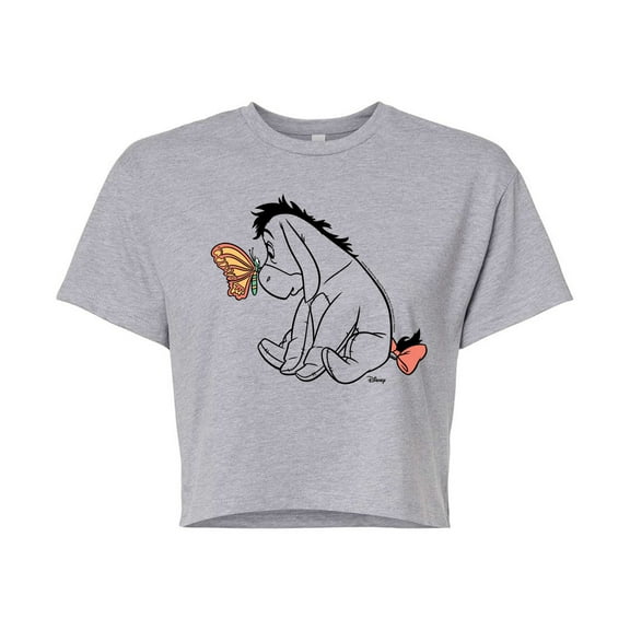 Disney - Eeyore And Butterfly - Juniors Cropped Cotton Blend T-Shirt