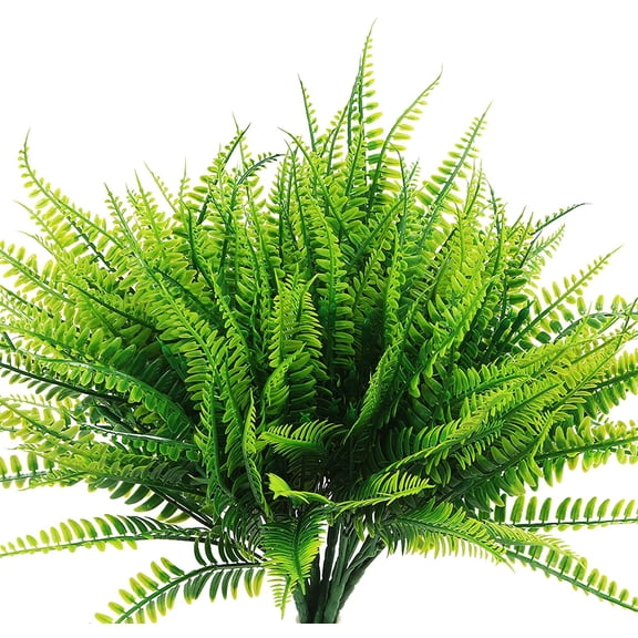4Pack Artificial Fake Boston Fern Plastic Plants Bushes Artificial Ferns Plant for Indoor Outdoor UV Resistant Home Garden Spring Decoration