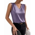 thumbnail image 2 of Xuyuer Women's Casual Fashion Solid Color V-Neck Satin Top, Chic Short Sleeve Blouse for Dinner Dates, Cocktail Parties and Spring Summer Evening Wear, 2 of 7