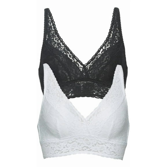 Felina Womens 2 Pack Lightweight Signature Stretch Lace Bralette US, Alpha, Large, Regular, Regular, Black/White