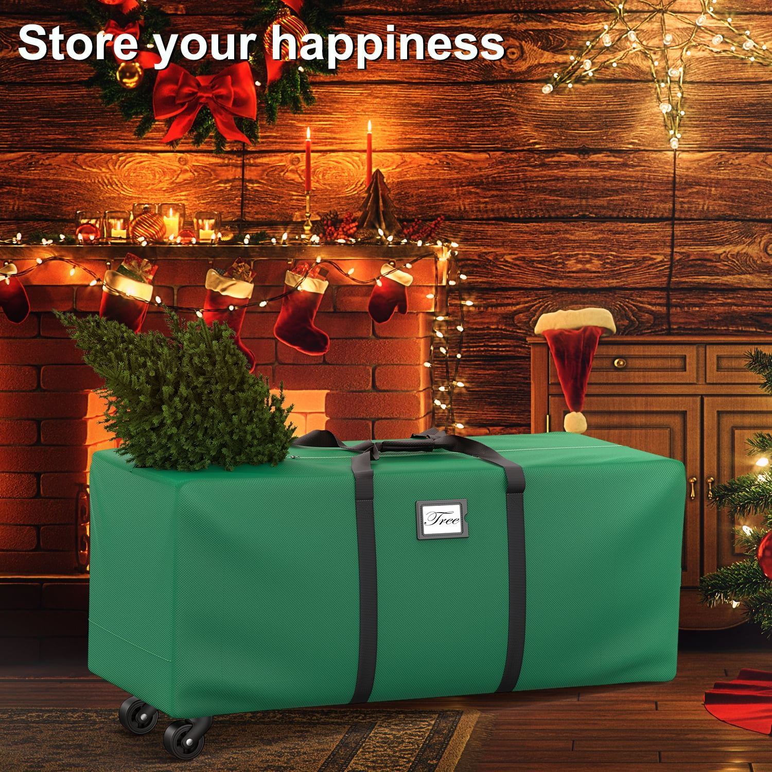 Christmas Tree Storage Bag, Heavy-Duty 600D Oxford Cloth Fits Up to 9FT Xmax Christmas Tree Storage Box with Rolling Wheels, Dark Green