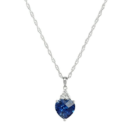 Brilliance Fine Jewelry Created Blue Sapphire Heart with Created White Sapphire Accents Sterling Silver Pendant, 18