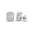 thumbnail image 3 of Sterling Silver Moissanite Stud Earrings – Radiant Cut, Round Brilliant Accent – 14K White Gold Plated – VVS1-VVS2 Clarity – 6-Month Warranty – Wedding, Gift Jewelry for Women, 3 of 4