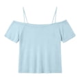 thumbnail image 6 of VBVC Women's Off Shoulder Mesh Sheer T-Shirt,Ladies Spaghetti Strap Cold Shoulder Short Sleeve Top,Party See-Through Cover Up for Women,Light Blue,S-2XL, 6 of 7