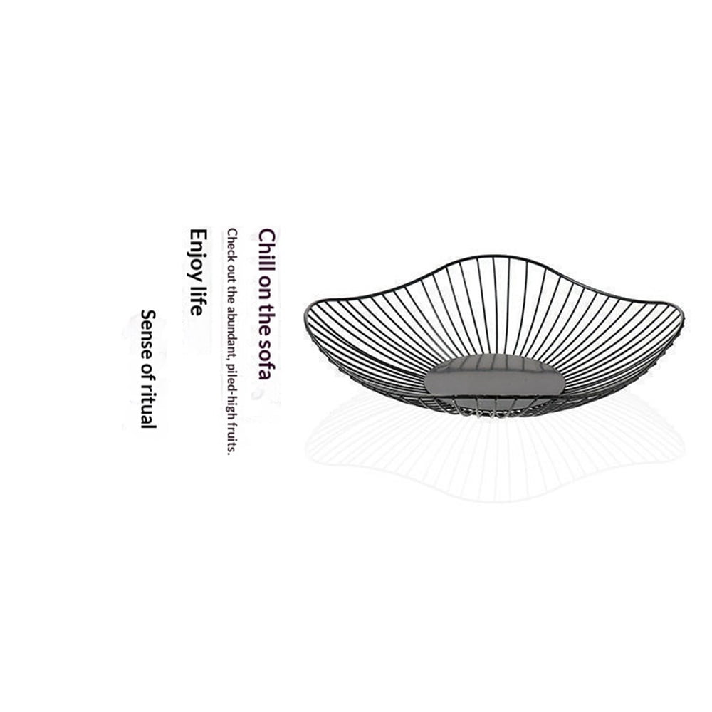 Iron Fruit Basket - Black Fruit Bowl for Kitchen Counter - Wire Storage Basket for Vegetable Snack Candy - Square Fruit Holder for Countertop - 10.7 Inches (Square)