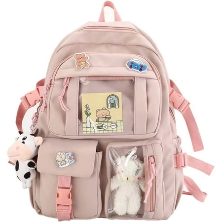 Kawaii Backpack With cute plush pendant and Kawaii pins,Aesthetic ...