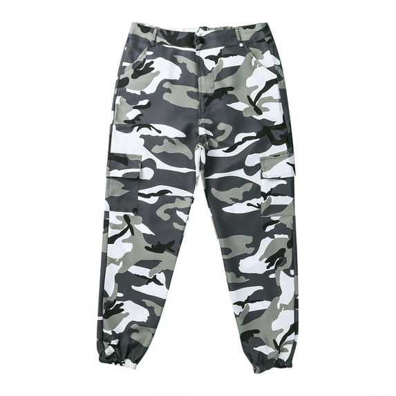 Carolilly Women Camouflaged Military Cargo Trousers Army Casual Pants with Multi-Pockets 1PCS