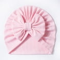 thumbnail image 5 of Gtoiithly Warm Plush Knit Baby Beanie Turban, Stretchy Fuzzy Bow Hat, Comfortable Toddler Cap for Fall Winter Pink 0-24 Months, 5 of 5