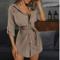 thumbnail image 4 of Jxximdong Button Up Shirts Women Women Autum Long Sleeve Mini Dress OL Belt Casual Work Plain Shirt Blouse Tops Yellow Spring Tops XXL, 4 of 9