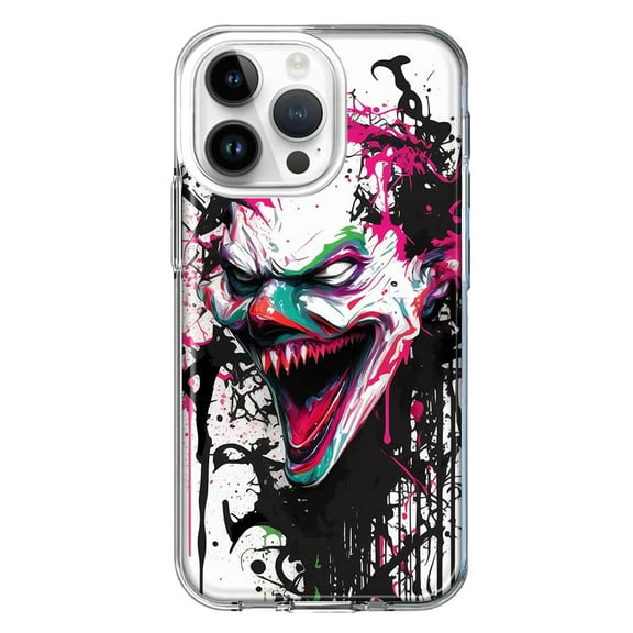 MUNDAZE Case for Apple iPhone 15 Pro Max Slim Hard Shell Soft TPU Hybrid Shockproof Heavy Duty Protective Phone Cover - Evil Joker Face Painting Graffiti