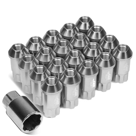 J2 Engineering LN-T7-011-15-SL J2 Engineering 7075 -T6 Forged Aluminum M12X1.5 20Pcs 50mm Height Open -End Lug Nut Set w / Key (Silver)