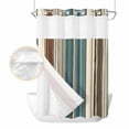 thumbnail image 2 of Teal Boho Stripes No Hook Shower Curtain Waterproof, Bathroom Curtains with Snap in Liners and See Through Top Window, Modern Bohemia Brown Beige Texture Hotel Style Bathtub Curtains Shower 60"Wx72"L, 2 of 8