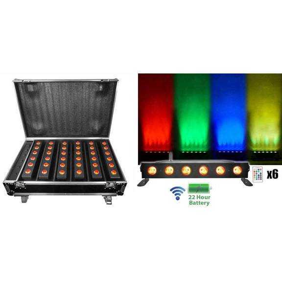 Rockville 6 Battery Powered Rechargeable Strip Lights Wireless DMX Charging Case