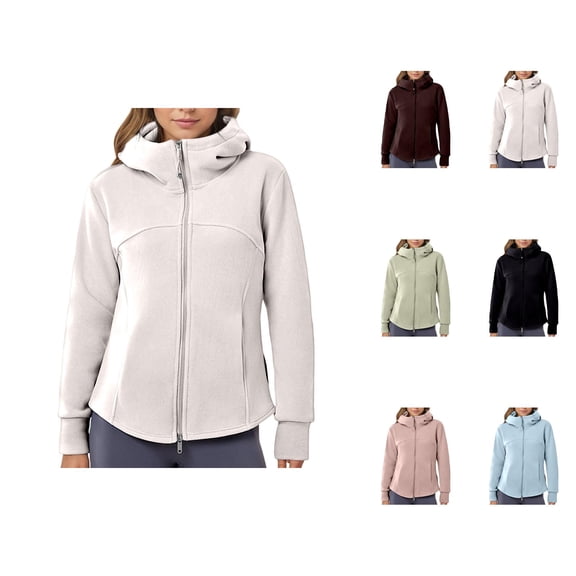 Zip Up Hoodies for Women 2025 Long Sleeve Plain Full Zipper Thick Hooded Sweatshirt Jacket Coat Outerwear