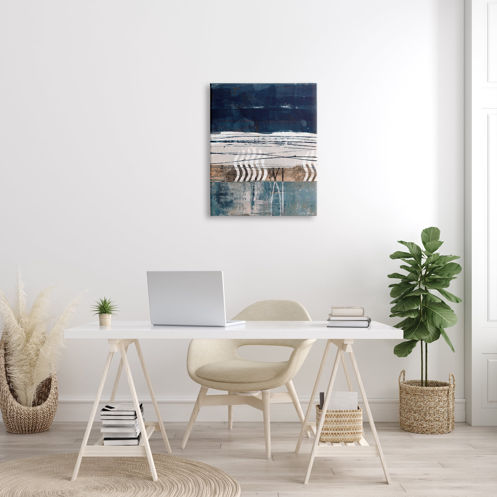 Stupell Industries Abstract Rustic Collage of Blue Shapes and Lines Abstract Painting Gallery Wrapped Canvas Print Wall Art, 24 x 30