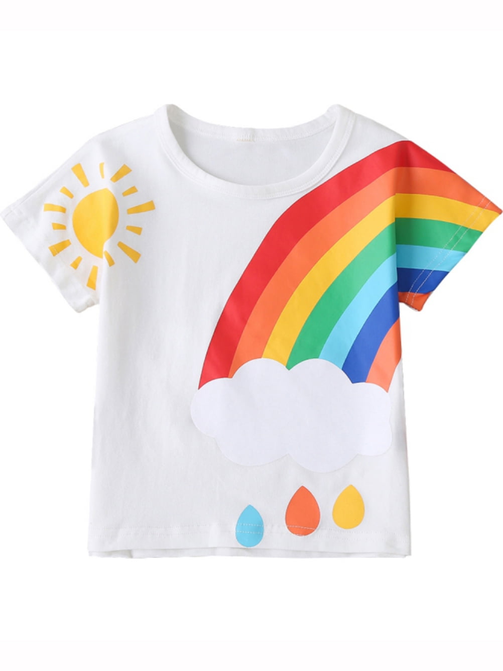 Kids Baby Girls Boy Child Summer T-Shirt Short Sleeve Rainbow Top Shirts Clothes -