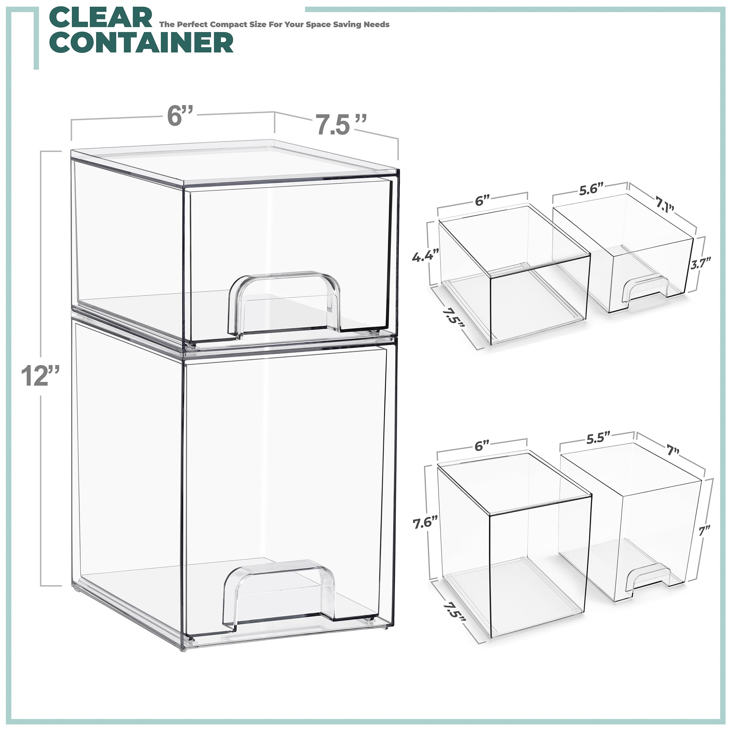 Sorbus Tall & Small Acrylic Storage Drawers, Clear Baby Organizer Bins, 2-Pack