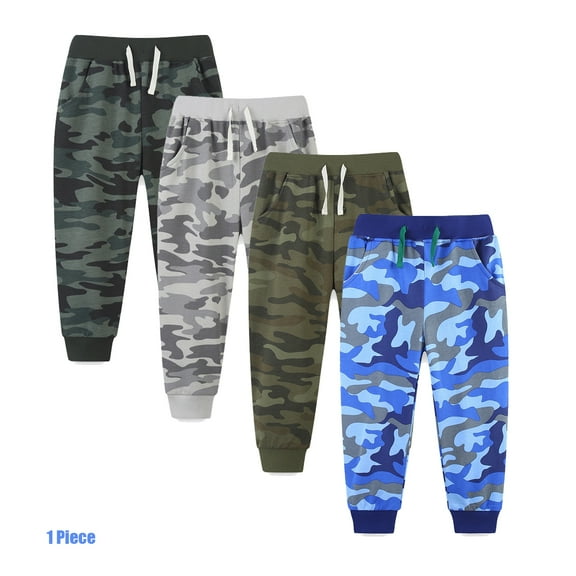 Bellafa Toddler Boys Casual Cotton Pants Drawstring Elastic Sweatpants Cartoon Camouflage Active Joggers 2-7T