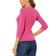 thumbnail image 3 of INSPIRE CHIC Women's Ruched Blouse Button Decor V Neck 3/4 Sleeve Solid Knit Top L Hot Pink, 3 of 6
