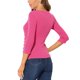 thumbnail image 3 of Blusa de mujer con fruncidos INSPIRE CHIC, decoración de botones, cuello en V, manga 3/4, top de punto sólido, 3XL, rosa intenso, 3 of 6