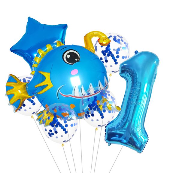 The lantern fish balloon set includes sequined balloons, star balloons and number balloons, which are suitable for birthday party decorations.