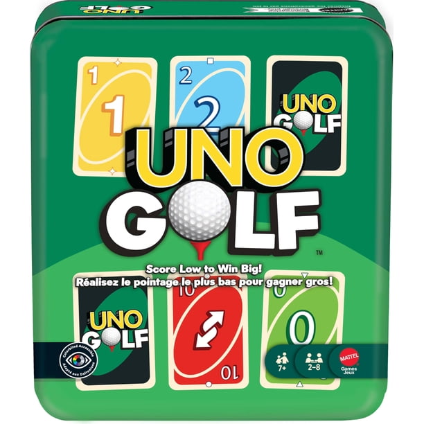 Juego de cartas Mattel Games UNO Golf con lata de almacenamiento, 7+ años