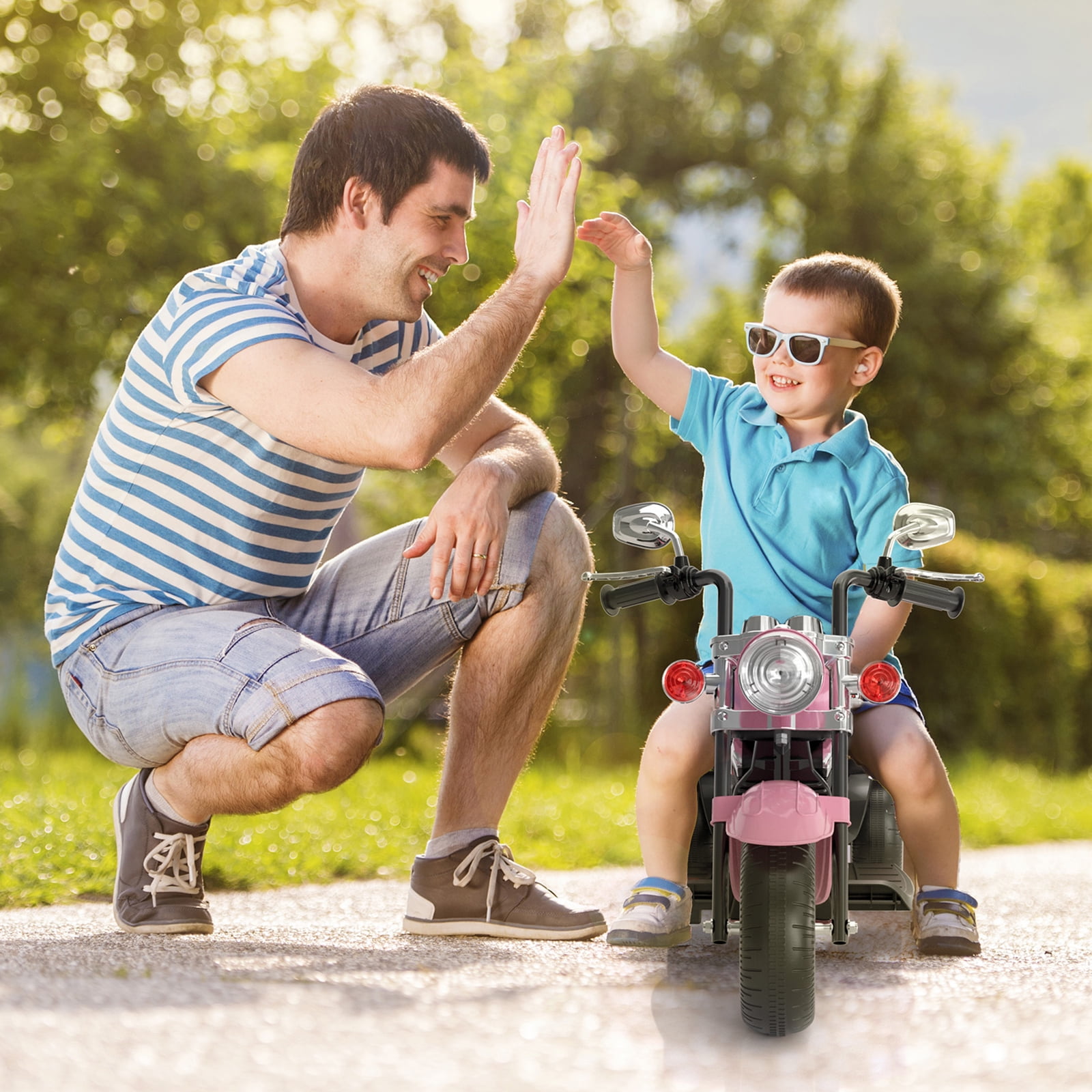 GLAF Kids Motorcycle for Boys & Girls Ages 3-6, 6V Battery Powered Electric Motorbike, 3 Wheels Ride on Toys with LED Lights, Bluetooth Music, Pink