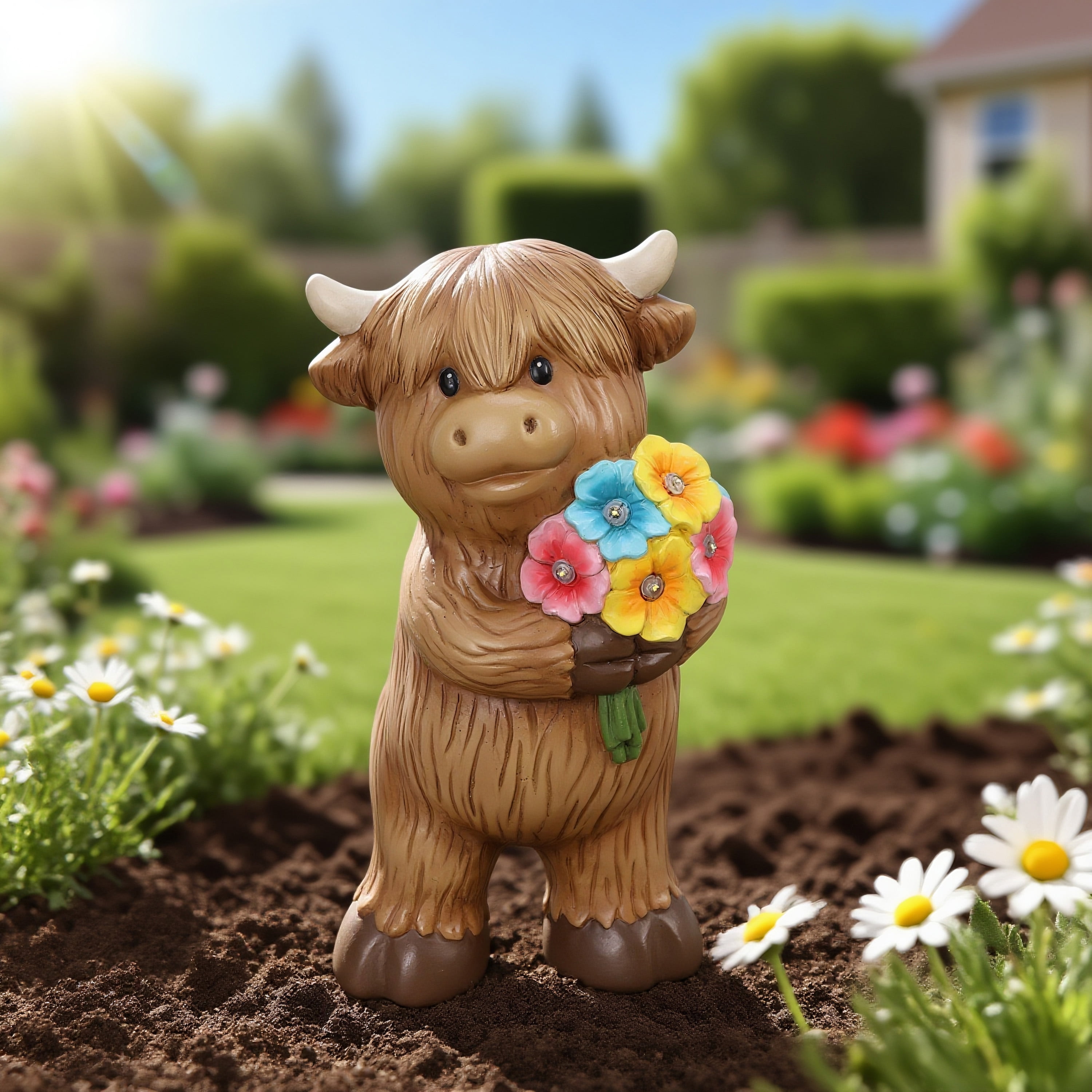 Mainstays Outdoor Solar Highland Cow Statue 5.75 in L x 4.75 in W x 10.75 in H