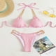 thumbnail image 2 of Traje de baño de dos piezas con anillo de bikini de talle alto y corte entallado para mujer, color rosa M, 2 of 5