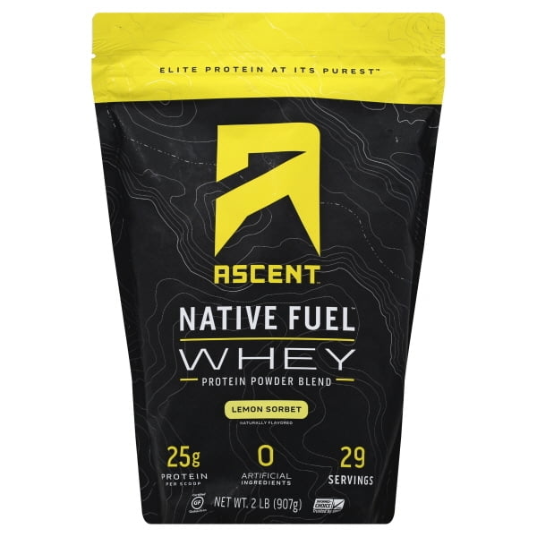 ascent native fuel whey protein powder blend 2 lbs lemon sorbert
