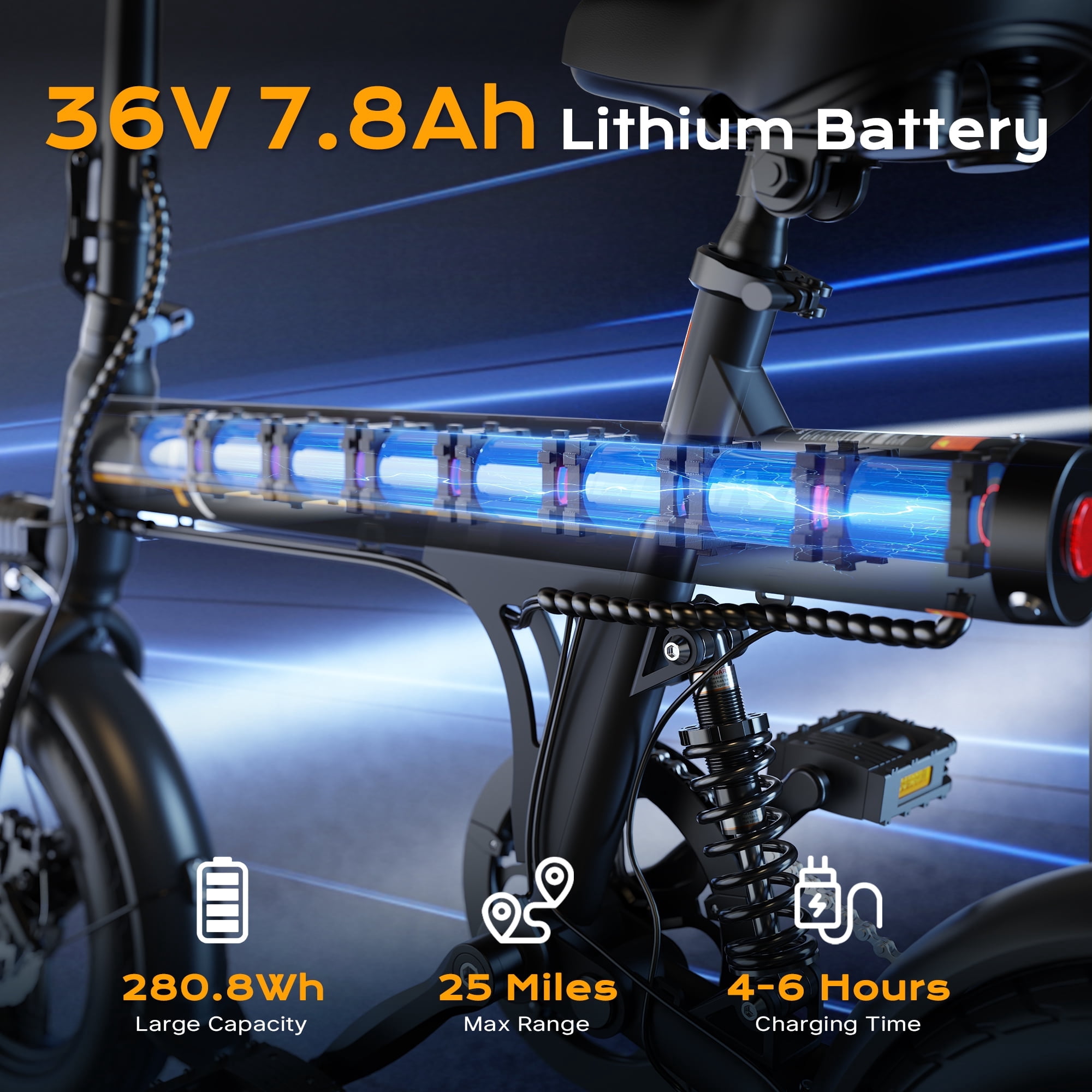 VIPDRIVE Electric Bike - Folding E Bike for Adults, 500W Peak Motor Up to 25 Miles Range, Speed 20MPH - 14" Commuter Ebike for Woman with 36V 7.8Ah Battery + Dual Disc Brakes & Rear Shock, UL2849