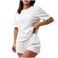 thumbnail image 2 of Blmnix Summer Pajamas Pajama Sets 2 Piece Sleepwear Sets Sleepwear Straight-Leg White Crew Neck Short Sleeve Short Womens Pajama Sets Shorts,S, 2 of 5
