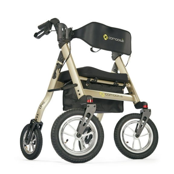 Comodita Uno All Terrain Heavy-Duty Rollator with a 16" Wide Verona Orthopedic Seat Metallic Champagne