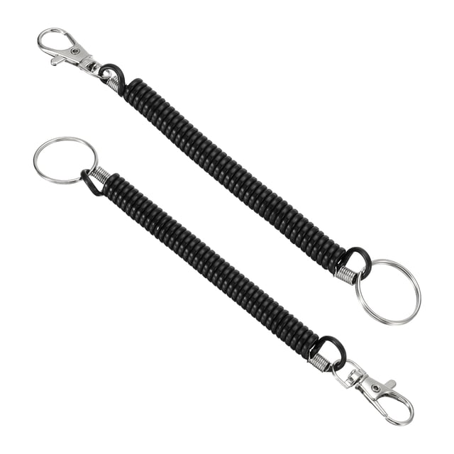 Cadena de llavero retráctil en espiral Uxcell, cordón elástico, anillo de llavero de 6.7" negro, paquete de 2