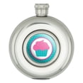 thumbnail image 1 of Pink Cupcake with Teal Polka Dots Birthday Round Stainless Steel 5oz Hip Flask, 1 of 1