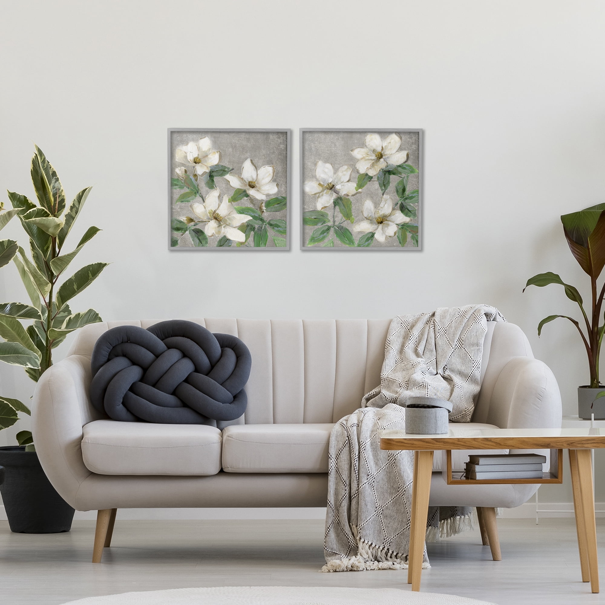 Stupell Industries Blooming Ivory Magnolias 2 Piece Gray Framed Giclee Art Set, design by Sally Swatland