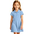 thumbnail image 2 of Girls Uniform Polo Dress Toddler Button Callor Short Sleeve Solid Tennis Dress A-Line Athletic Dresses for Kids,Sky Blue,110, 2 of 10
