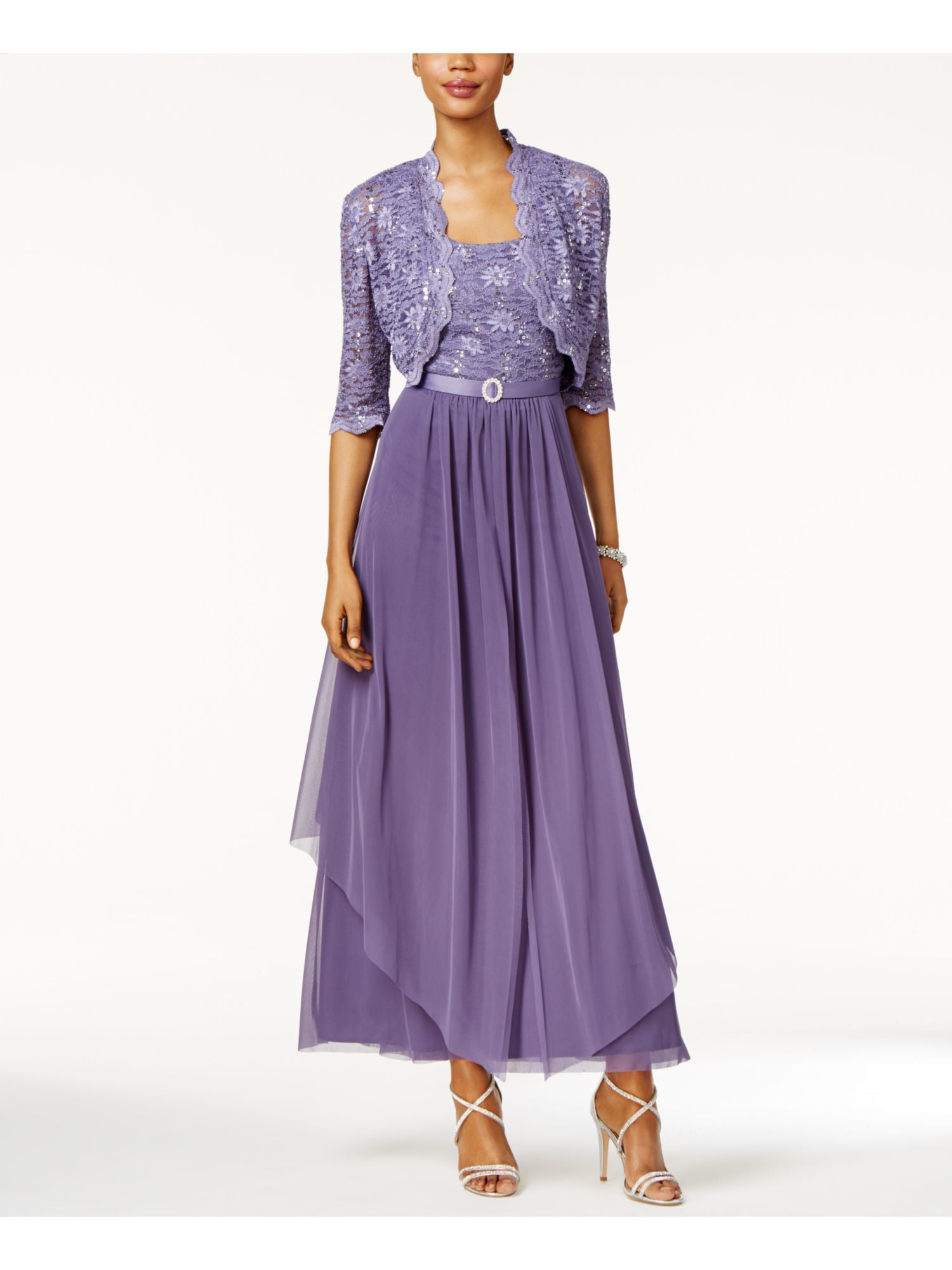 R&M Richards - R&M RICHARDS Womens Purple Embellished Solid 3/4 Sleeve ...