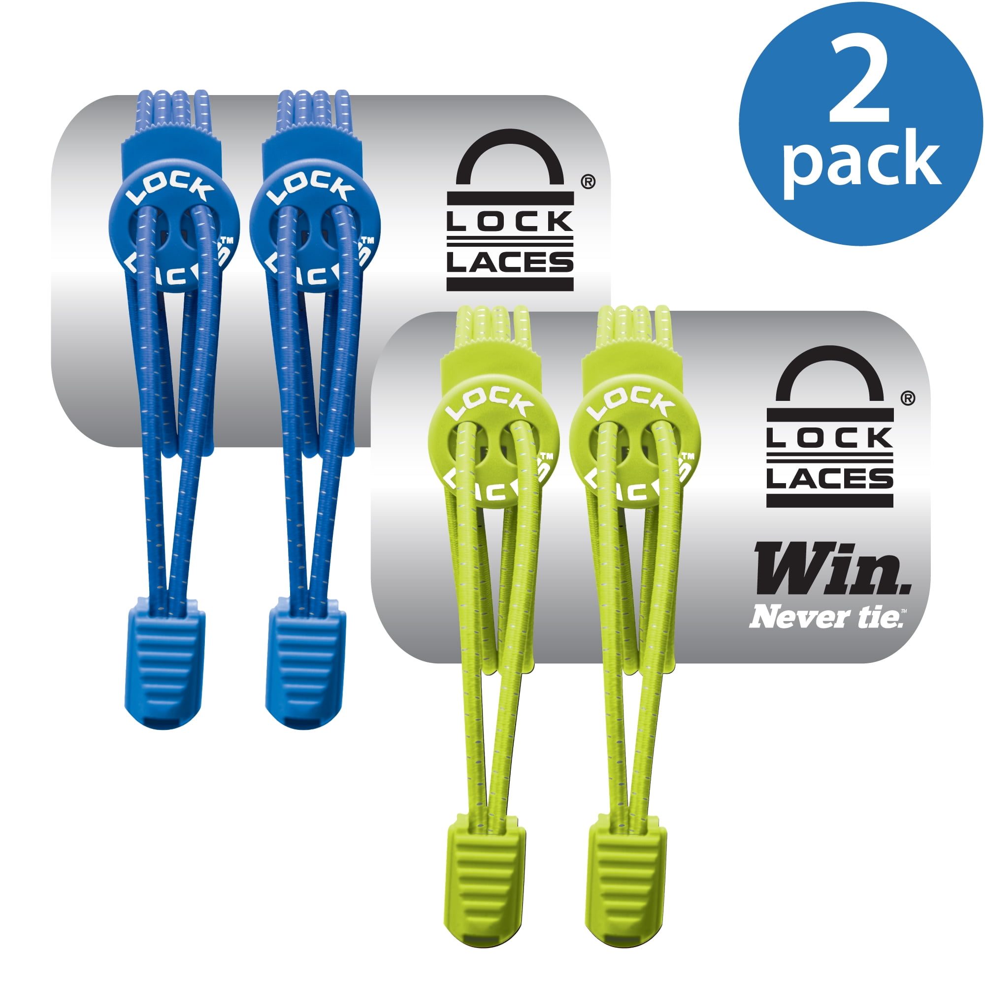 LOCK LACES (Elastic No Tie Shoe Laces) (Pack of 2) (BlueGreen